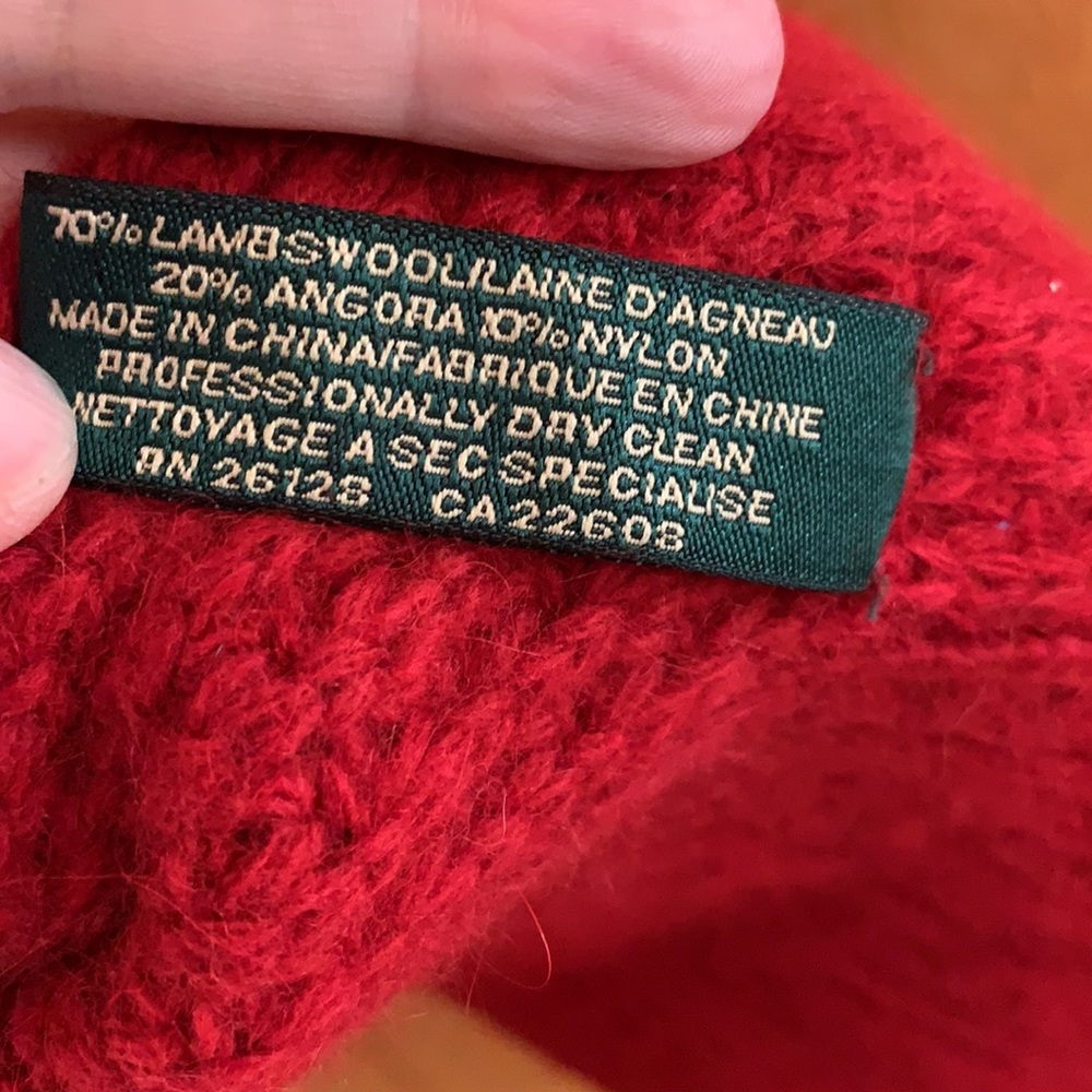 Lauren Ralph Lauren red angora lambswool cable knit scarf women 62” x 9” EUC - Picture 6 of 6